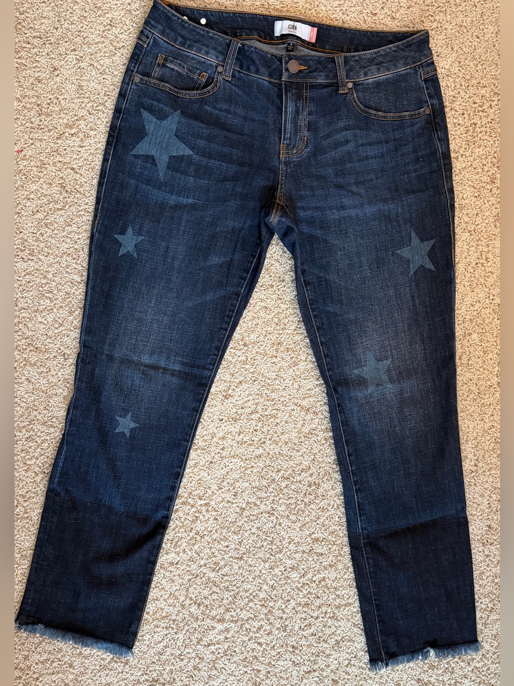 CAbi Dark Blue Star-Print Ankle Jeans